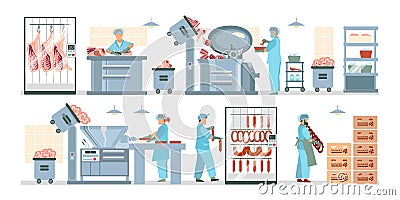 Meat Processing Plant Composition Vector Illustration