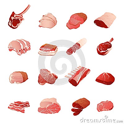 Meat Products Icons Set Vector Illustration
