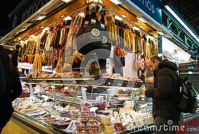 Meat products at the market Editorial Stock Photo