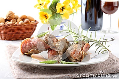 Meat rolls with salami and cheese Stock Photo