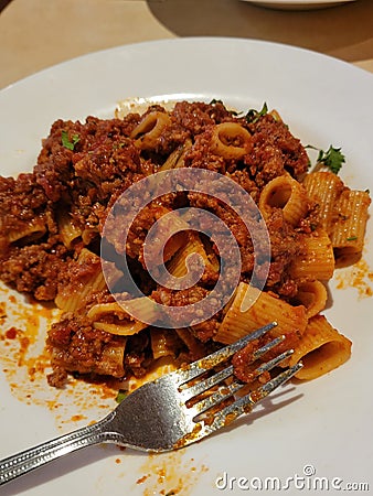 Meat sauce bolognese rigatoni Patsy's restaurant nyc upper west side Stock Photo