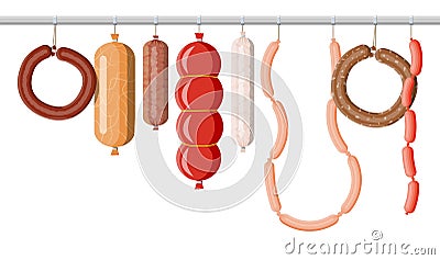 Meat sausage collection. Vector Illustration