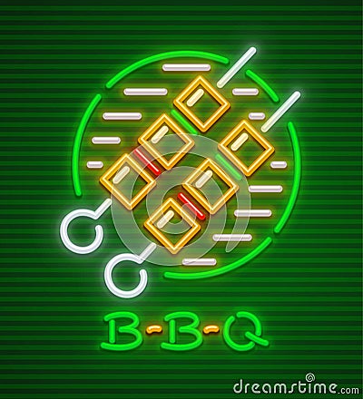 Meat shashlik barbecue neon icon vector illustration. Vector Illustration