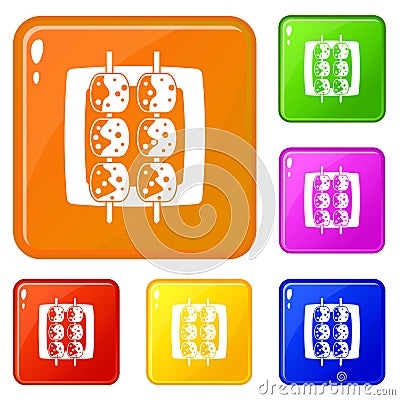 Meat shashlik icons set vector color Vector Illustration