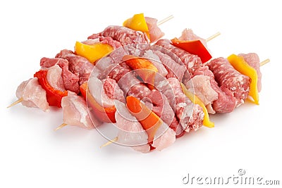 meat skewers isolated on white Stock Photo