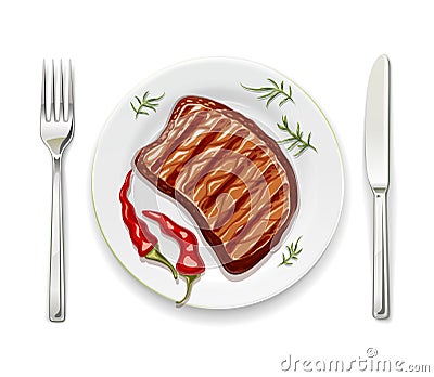 Meat steak at with fork vector illustration. Vector Illustration