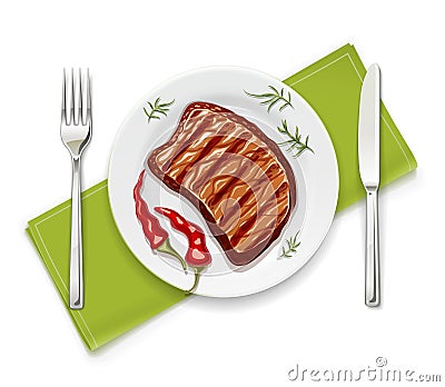Meat steak at with fork vector illustration. Vector Illustration
