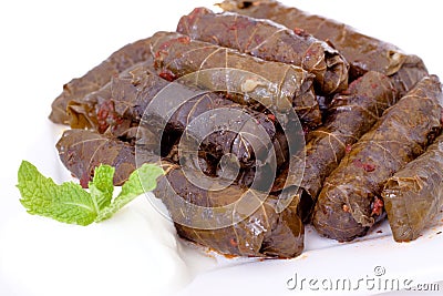 Meat stuffed grape leaves Stock Photo