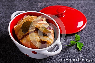 Meat terrine with bacon Stock Photo