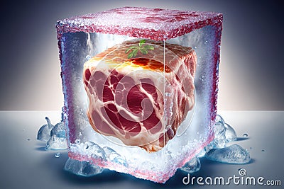 Meat under ice cube chilled concept Stock Photo