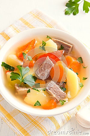 Meat and vegetables soup Stock Photo