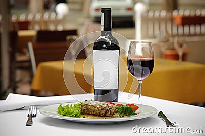 Meat and wine served Stock Photo