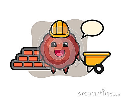 Meatball cartoon as a builder Vector Illustration