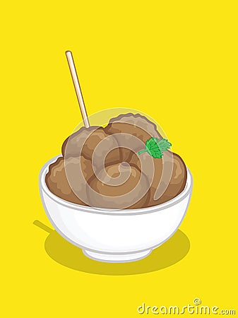 Meatball with skewers in white bowl vector Vector Illustration