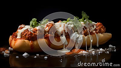 Meatball subs with marinara sauce, the perfectly browned meatballs and gooey cheese Stock Photo