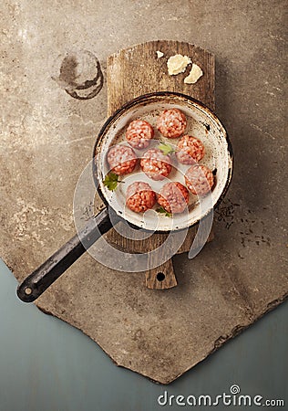 Meatballs cooking Stock Photo