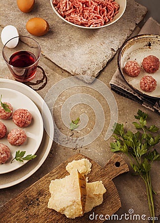 Meatballs cooking Stock Photo