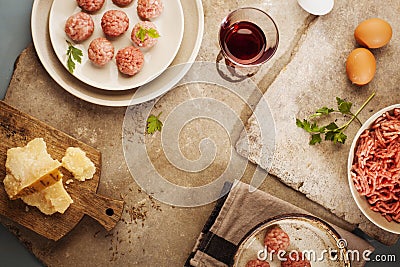 Meatballs cooking Stock Photo