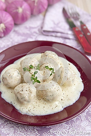 Meatballs in white sauce Stock Photo