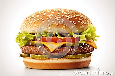 Meatless Cheeseburger On A White Background. Generative AI Stock Photo