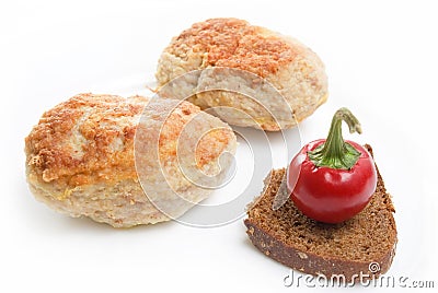 Meatloaf with bread and pepper on plate Stock Photo