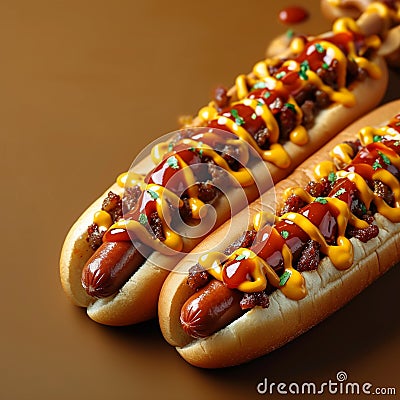 Meaty treat Hot dog on bread, American style with sauce Stock Photo