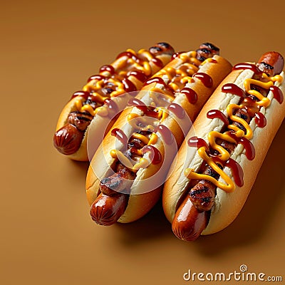 Meaty treat Hot dog on bread, American style with sauce Stock Photo