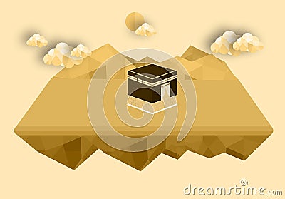 Mecca kaba mosque - Saudi Arabia Green Dome of Prophet Muhammad flat design Islamic flat concept design Stock Photo