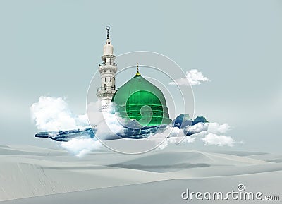 Mecca kaba - Saudi Arabia Green Dome of Prophet Muhammad design Stock Photo