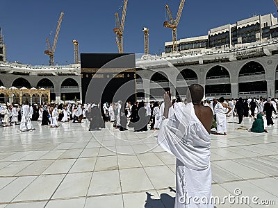 Mecca Saudi Arabia - Al Kaaba in Al Haram mosque - Muslim pilgrims perform hajj and umra in Makkah Editorial Stock Photo