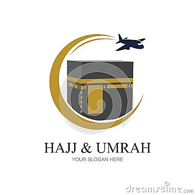 mecca travel logo, Al haj & umrah mubarak tour symbol Vector Illustration