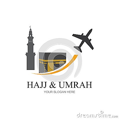 mecca travel logo, Al haj & umrah mubarak tour symbol Vector Illustration
