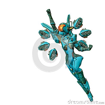 Mech girl super hero fly Cartoon Illustration