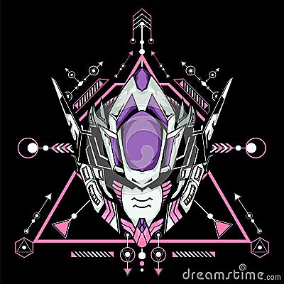 Mecha Head With Sacred Geometry Frame Vector Illustration