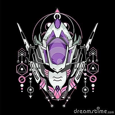 Mecha Head With Sacred Geometry Frame Vector Illustration