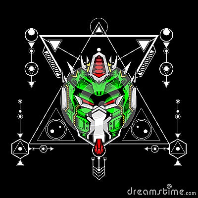 Mecha head with sacred geometry pattern for esport gaming logo or mascot Vector Illustration