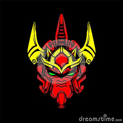 Mecha Head with sacred geometry and red color, can use for mascot logo, gaming logo, tshirt and more Vector Illustration