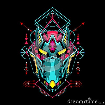 Mecha mask with sacred geometry pattern for esport gaming logo or mascot, cyber punk mask Vector Illustration