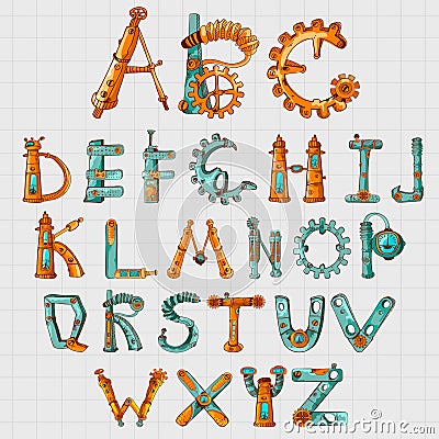 Mechanic Alphabet Colored Vector Illustration