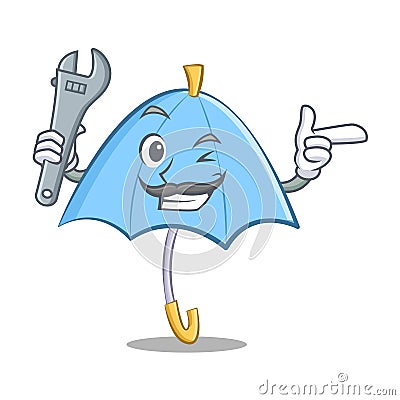 Mechanic blue umbrella character cartoon Vector Illustration