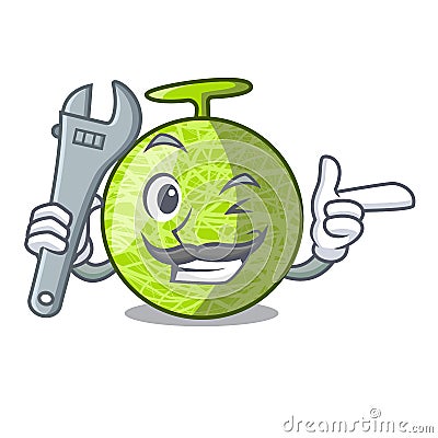 Mechanic cartoon ripe melon fruit in the kitchen Vector Illustration
