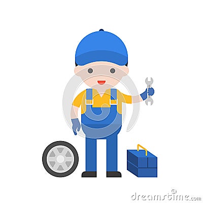 Mechanic, cute character professional set, flat design Vector Illustration