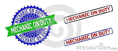 MECHANIC ON DUTY Rosette and Rectangle Bicolor Watermarks with Unclean Surfaces Stock Photo