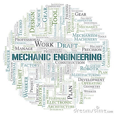 Mechanic Engineering typography word cloud create with the text only Stock Photo