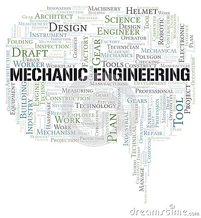 Mechanic Engineering typography word cloud create with the text only Stock Photo
