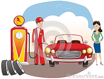 Mechanic filling auto with gas Vector Illustration