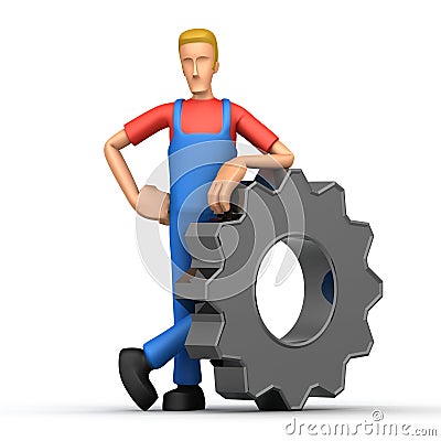 Mechanic with gears Stock Photo
