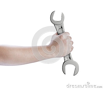 Mechanic hand hold spanner Stock Photo