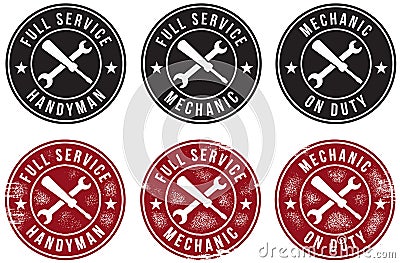 Mechanic Handyman Service Stamps Vector Illustration