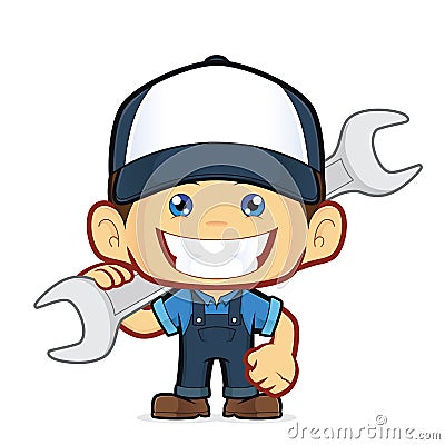 Mechanic holding a huge wrench Vector Illustration